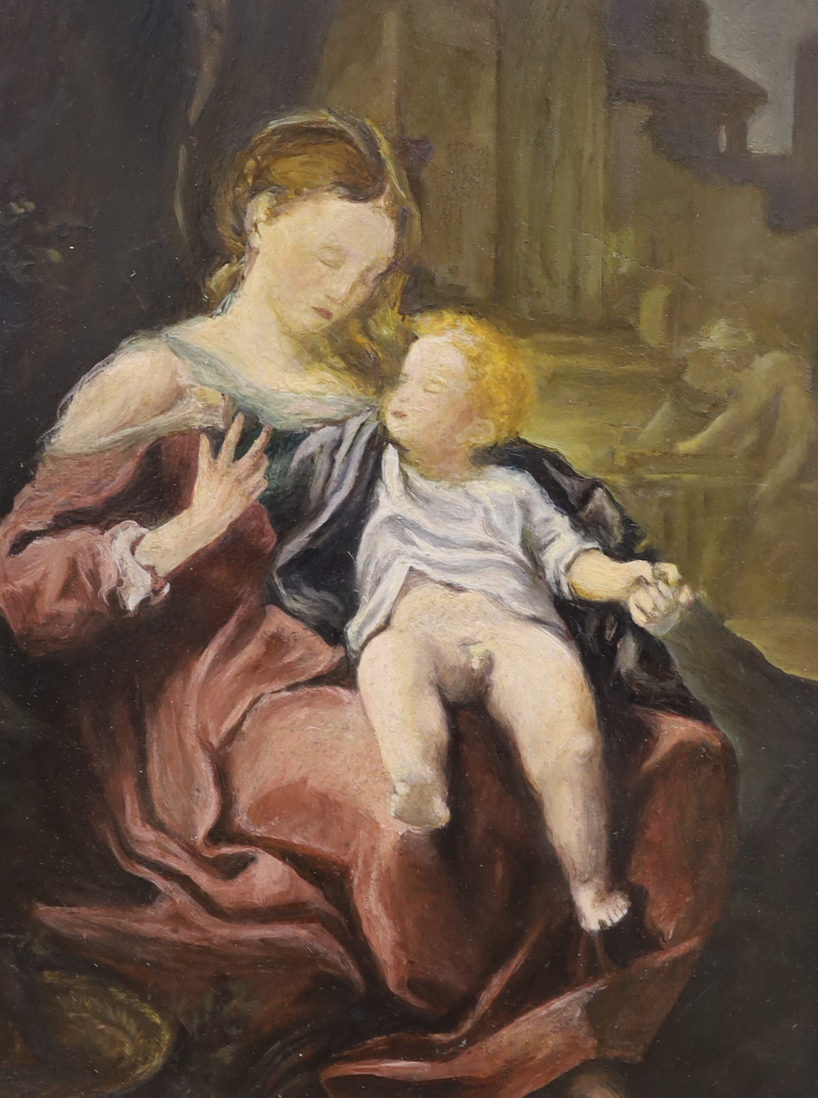 Two late 19th century oils, one on canvas, Studies of a mother and child and young boy, each unsigned, largest 33 x 24cm